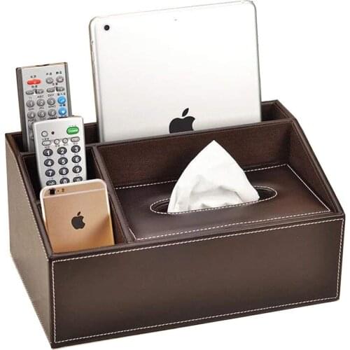 XRHYY Multifunctional PU Leather Office Desk Organizer Pad Notebook File Holder Card/Pen/Phone/Stationery Storage (Coffee)