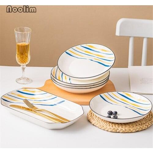 Japanese Ceramic Dinner Plate Fruit Dessert Dishes Microwave Oven Steamed Fish Plate Porcelain Rice Noodle Soup Bowl Tableware