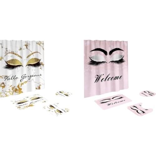Eyeshadow Printed Bathroom Curtain Flannel Toilet Lid Cover Anti-Slip Soft Carpet Shower Curtain Bath Mats Set