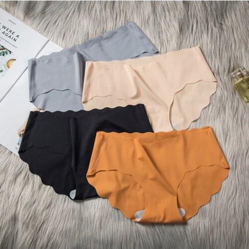Women Seamless Panties Solid Color Invisible Briefs Sexy Low-Waist Underpants Womens Ruffle Lce Silk Panties