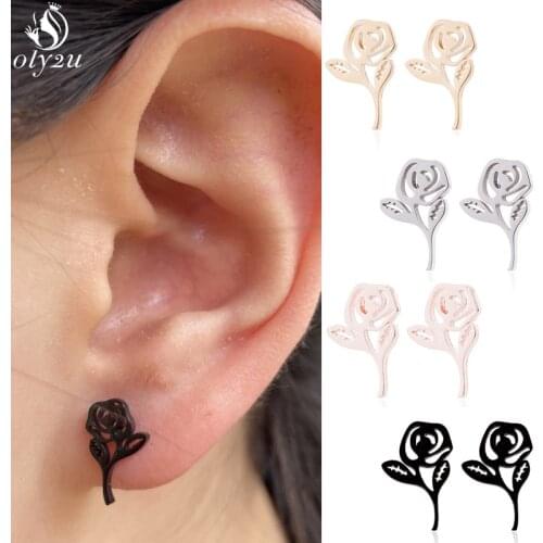 2021 Vintage Tiny Rose Flower Stud Earrings for Women Valentines Day Gift Geometric Plant Jewelry Earings Wedding Brincos