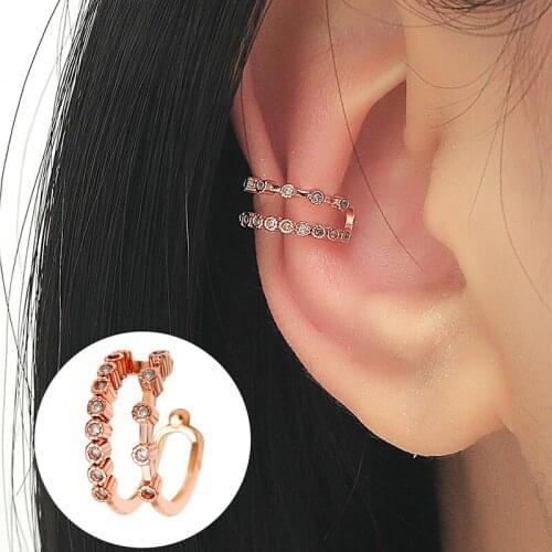 Korean Version of Non-Pierced Double-Layer Zirconia Earrings Female Metal Material Ear Clip Simple Ear Bone Clip with Pearl