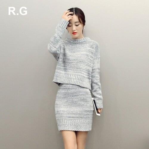 RG Fashion Women Sweater Skirt Suit Set Preppy Style Knitted Skirt Suits Female Knitting 2 Piece Sets Autumn Winter 2017