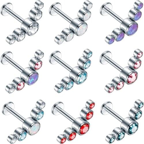 1PC Steel Opal CZ Gem Lip Labret Stud Piercings Rook Tragus Ear Cartilage Helix Conch Earring Stud Piercings Sexy Jewelry 16G