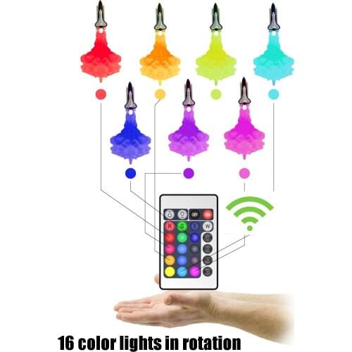 1W 16 Color 3D Print Space Shuttle Lamp LED Light USB Remote Control Powered Night Light For Space Lovers Rocket Lamp Dropship