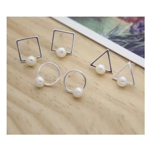 Real. 925 Sterling Silver Natural Freshwater Pearl on the Open Square Stud Ear Earrings Geometric Jewelry GTLE1539