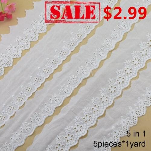 5pieces*1yard 100% cotton embroidery lace french lace ribbon fabric guipure diy trims warp knitting sewing Accessories#3969