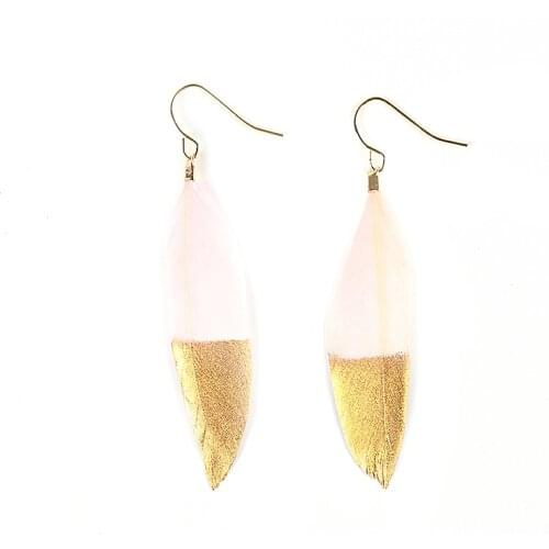 8Seasons Trendy Drop Earrings Natural Feather Drop Earrings Painting Women Party Club Fashion Jewelry, About 70mmx 20mm,1 Pair