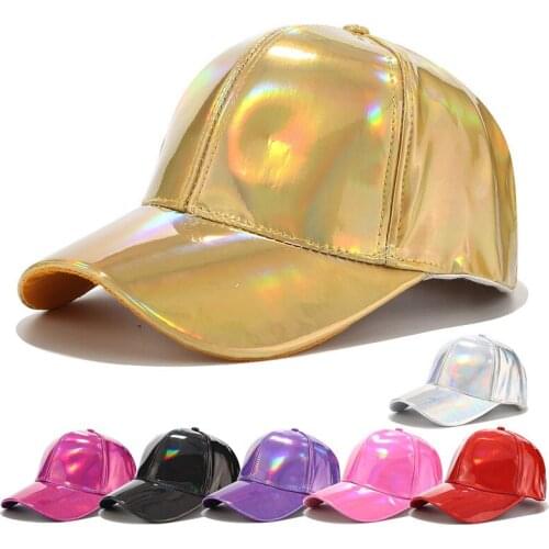 New PU Women Man Solid Laser Baseball Cap Unisex Summer Spring Snapback Hats Casual Adjustable Outdoor Sun Hats Vacation Cap