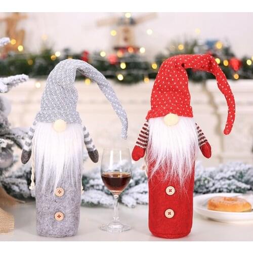 Santa Claus Red Wine Bottle Cover Bags Xmas Dress For Water Bottle Santa Claus Woven Bottle Cap Clothes Kitchen Table Decoration