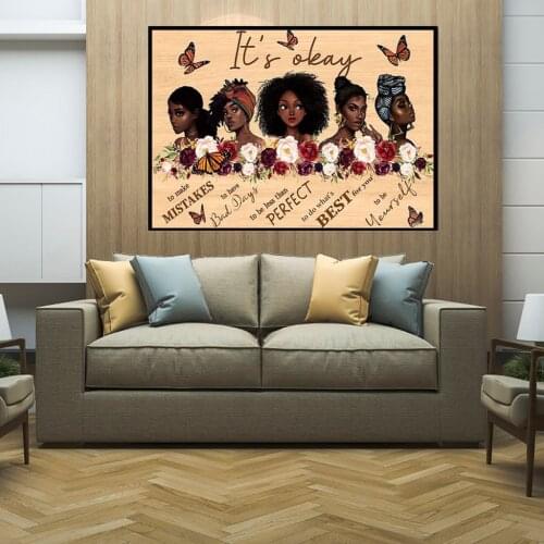 Black Girls and Butterfly Its Okay To Make Mistakes Wall Art Canvas Painting Print Wall Picture For Home Room Decor (No Frame)