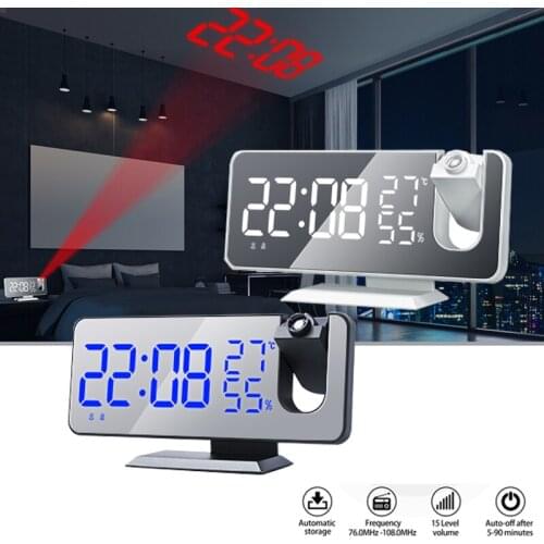 LED Digital Alarm Clock Table Electronic Projector Desktop Clocks USB Wake Up FM Radio Snooze Function With Temperature Humidity