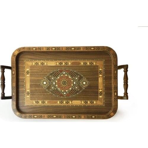 DOLBOVI Helena Wood Art Wood Mozik Embroidered Handmade tray With Handle Large Size tray поднос plateau de service