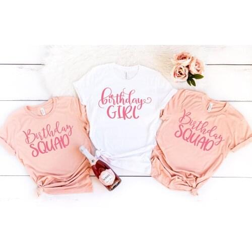 Birthday Girl Squad T Shirt Women Casual Pink Print T-shirts 100% Cotton O Neck Fashion Aesthetic Party Short Sleeve Top Tees