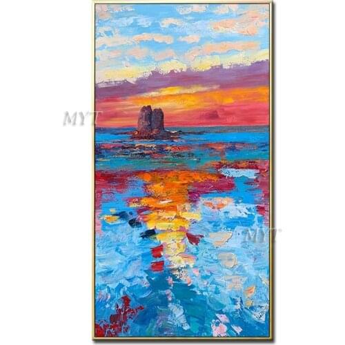 Two Stones Stand In The Middle Of The Sea In The Sunset Glow Oil Painting On Canvas Home Decor Picture Modern 100% Handpainted