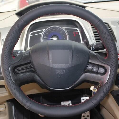 DIY Hand-stitched Black Hige Soft Faux Leather Car Steering Wheel Cover for Honda Civic Civic 8 2006-2008 (2-Spoke)