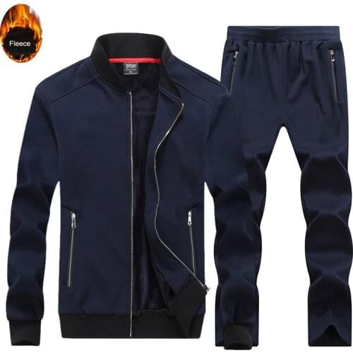 2 Piece Set Men Winter Fleece Running Set Thermal Baseball Uniform Soccer Suit Zipper Cardian Sweater Sports Clothing Plus Size