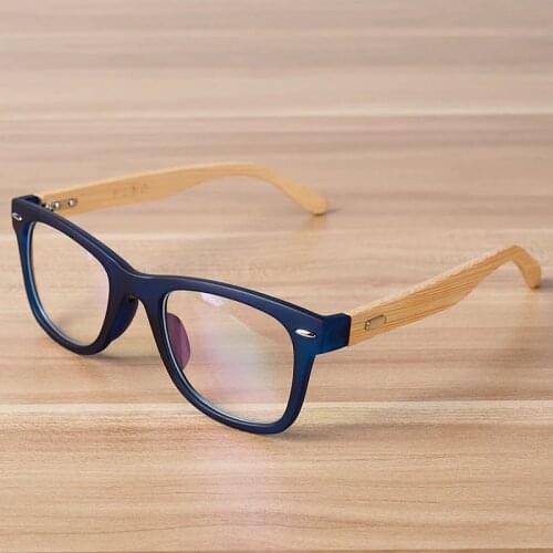 Korean Fashion Eye Glasses Frame Clear Lens Optical Eyeglasses Wooden Bamboo Black Blue Eyewear Frames Spectacle for Women Men
