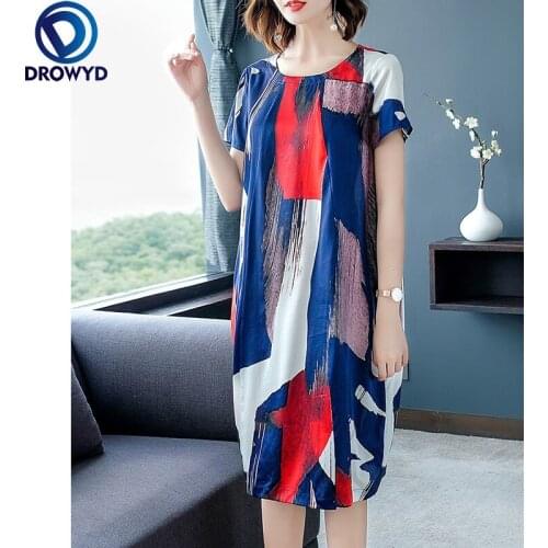 2021 Summer Beach Style Short-sleeved Western-style Mid-length Loose Printed Mulberry Silk Dress Womens Clothing Party Vestidos