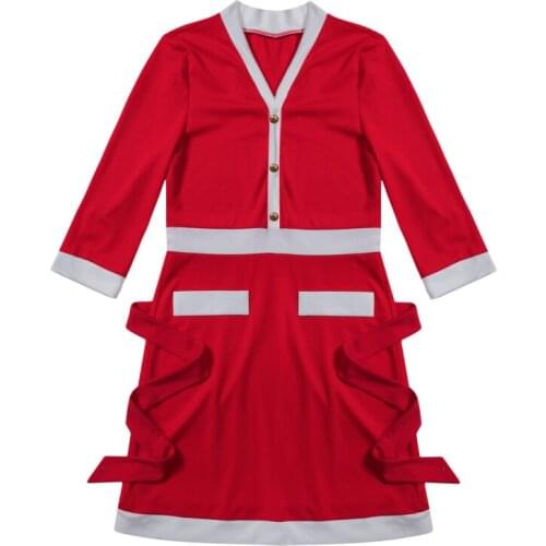 Fashion Women Half Sleeve Solid Popular Ladies Santa Claus Xmas Theme Costume Cosplay Outfit Waistbelt Fancy Christmas Dress