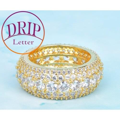 CZ Ring Gold Color Cubic Zircon 18 K Copper Charm Fashion Iced For Men Hip Hop Jewelry 5 Row