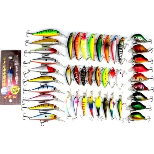 Bass Fishing Lure Kits Hard Artificial Lure Minnow Set Blade Fish Bait Cheap Tackle + Led Light