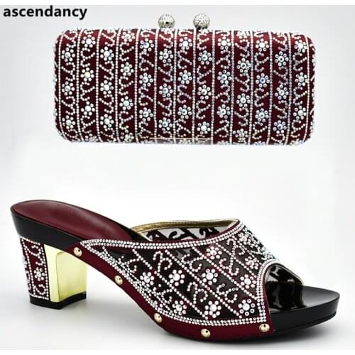 Latest Design Italian Designer Shoes and Bags Matching Set Decorated with Rhinestone Women High Heels African Women Wedding Shoe