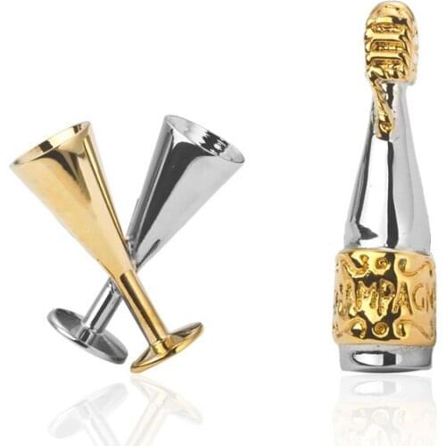 Novelty Gold Wine-glass and Wine-bottle French Shirt Buttons Accessories Gifts Personality Trendy Mens Cuff Links