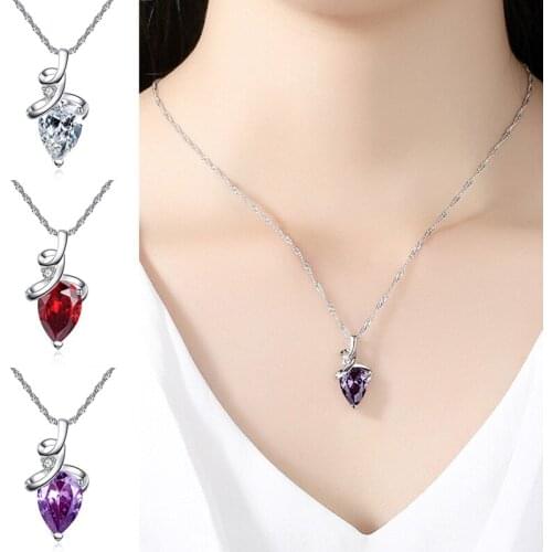 Drop-Shaped Necklace Women Ladies Wedding Party Jewelry Gold Chain Colorful Crystal Pendant Necklace Female Pendant New