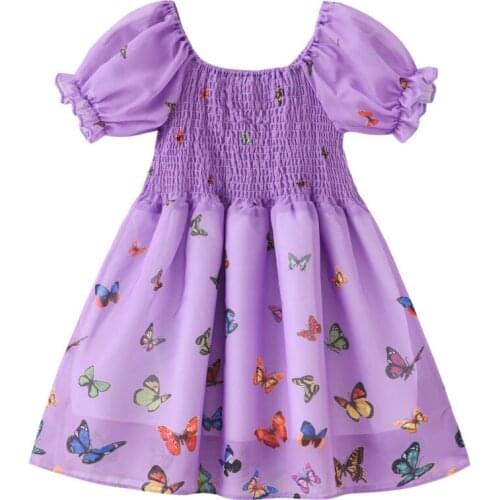 Baby Girls Dresses Summer Puff Sleeve Butterfly Print Dress Cotton Childrens Clothing Girl Sweet Princess Dress Kids Girl