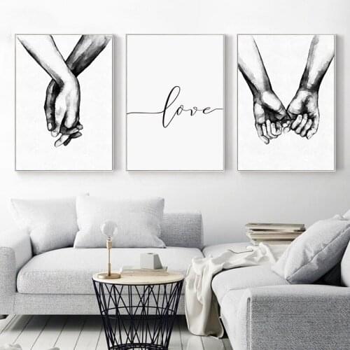 Nordic Poster 3pcs Black and White Holding Hands Canvas Wall Art Print Love Quotes Pictures for Living Room Home Decor Painting