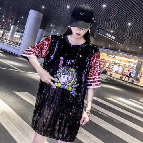 Casual Straight Geometric Short Sequined Fashion High Street Sexy Elegant Round Neck Black Party Coctail Club Summer Dress