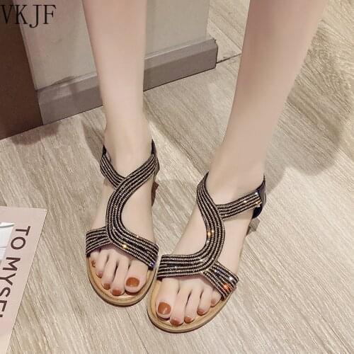 Summer Sandals Woman 2021 Casual Flat Shoes Fashion Handmade Outdoor Beach Elastic Band Ladies Low Heels Women Sandals