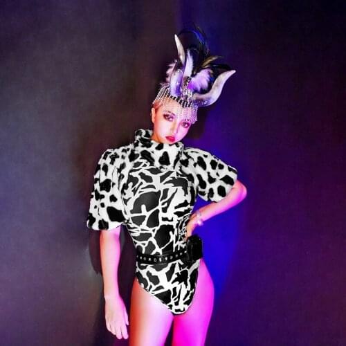 Sexy Bar Gogo Dance Performance Clothes Female Dj Nightclub Cow Sexy Bodysuit Party Ds Sexy Outfits For Women Pole Dance Wear