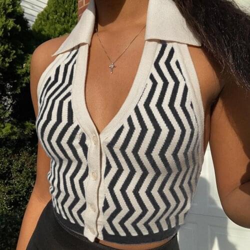 Sexy Knitted Halter Y2K Crop Top Women Summer Neck Backless V-Neck Casual Sleeveless Vintage Slim Fit Tank Tops Womens Clothing