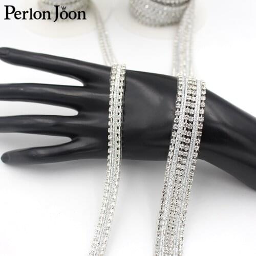 1 yard flashing silver string with silver rhinestone crystal chain trim DIY hotfix in wedding decoration accessories TR135