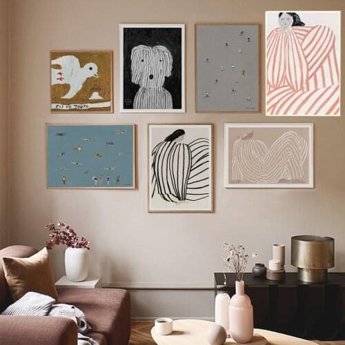 Nordic abstract line figure dog porch living room mural poster print canvas corridor photo wall decorative painting