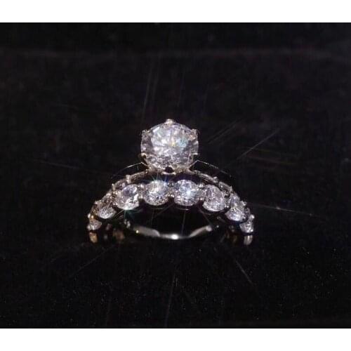 SOELLE Shining 925 Sterling Silver 3A Big Cubic Zirconia Women Bridal Engagement Wedding Double Ring Luxury Brand Design Jewelry