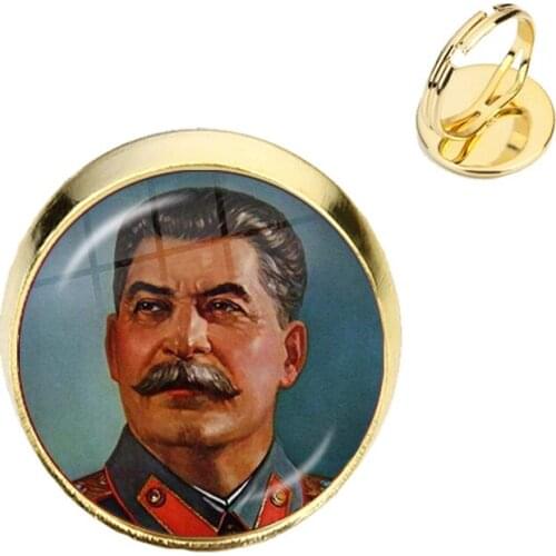 Soviet USSR Stalin Lenin Adjustable Rings Classic Red Star Hammer Sickle Communism Emblem CCCP Glass Cabochon Jewelry Gift
