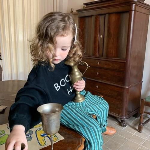 2021 Korean Letter Waffle Sweater for Boys and Girls Childrens Long-sleeved Shirt Pullover Fashion Cotton Toddler Baby Cloth