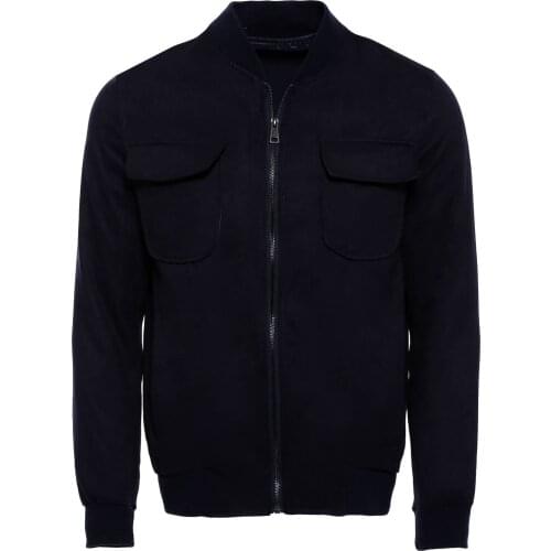 Navy Blue Suede Bomber Coat