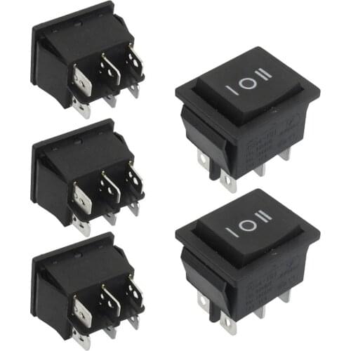 Top quality 5 Pcs 6 Pin DPDT Black Button On/Off/On Rocker Switch AC 250V/15A 125V/20A