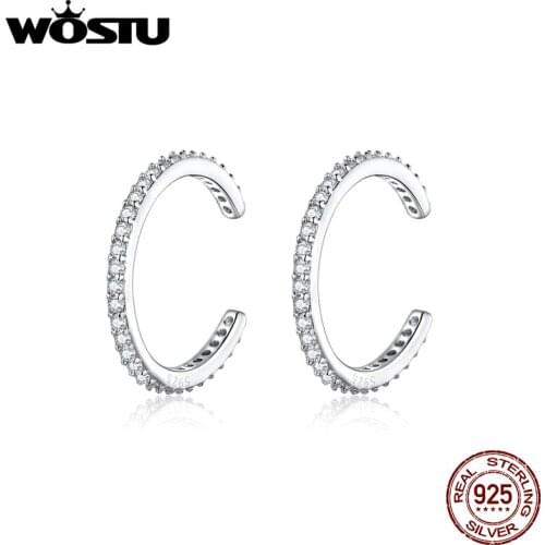 WOSTU 925 Sterling Silver Ear Cuff Clip Earrings Round Zircon Without Piercing Stack Earrings For Women Fashion Jewelry BKE842
