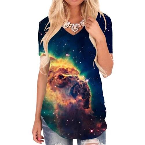 Giyu Brand Galaxy T-shirt women Nebula T-shirts 3d Colorful V-neck Tshirt Sky Shirt Print Womens Clothing Hip hop Casual Tops