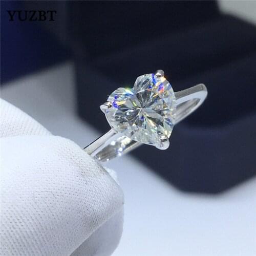Women 18K White Gold Plated 1-3 ct Excellent Cut Diamond Test Past Moissanite Heart Ring 925 Silver Forever Love Wedding Rings