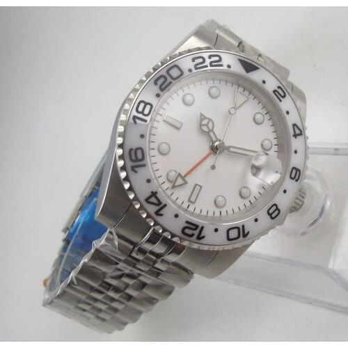 40mm PaGeFelix white dial Sapphire glass Luminous jubilee GMT automatic mens watch
