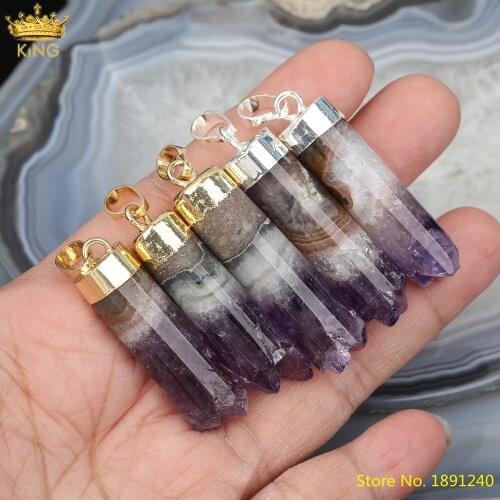 5Pcs/Lot Natural Amethysts Quartz Point Pendant Necklace Fashion Women Crystal Point Charms For DIY Jewelry Findings SA-39KBAB