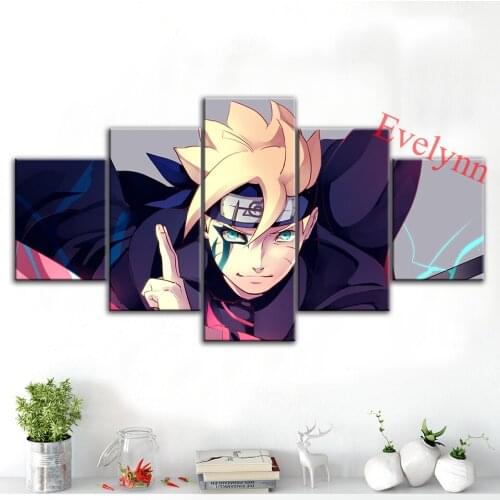 5 Pieces Anime Poster Boruto Wall Art Canvas Modular Hd Print Nordic Wall Pictures Living Room Home Decor Painting Frame