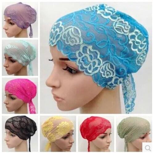 50 pieces/lot) muslim tie back lace underscarf islamic hats mix colors ML0119