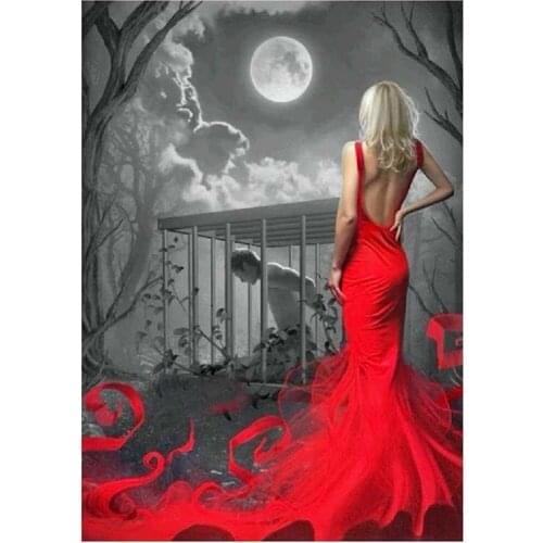 5D Diy Diamond Painting Cross Stitch full Square Round Diamond Embroidery Red skirt beauty for room Decor H928